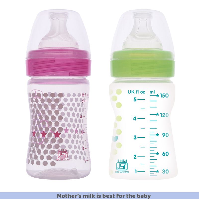 Well-Being Bi-Pack Feeding Bottle 150ml Pink Green - Slow Flow image number null